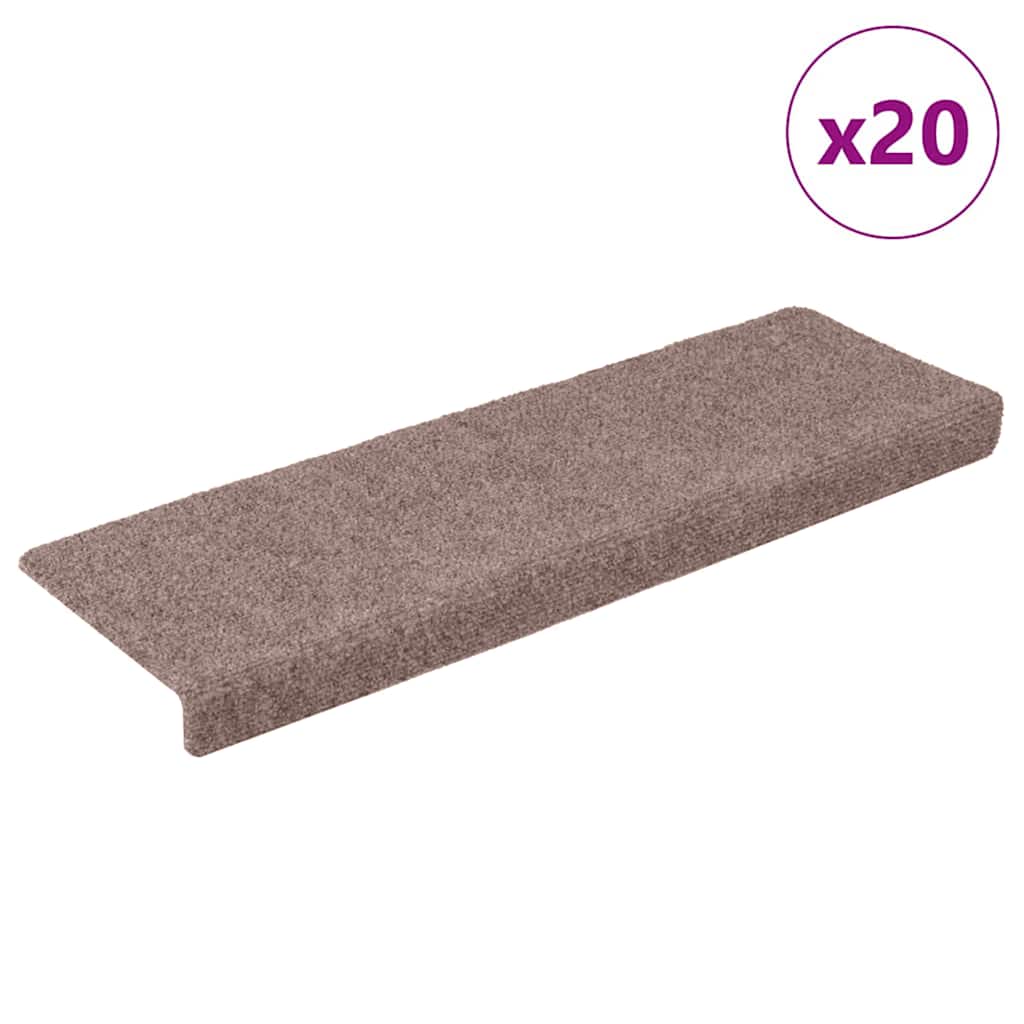 Tapetes de escada autoadesivos 20 peças 65x21x4 cm castanho claro com borda retangular