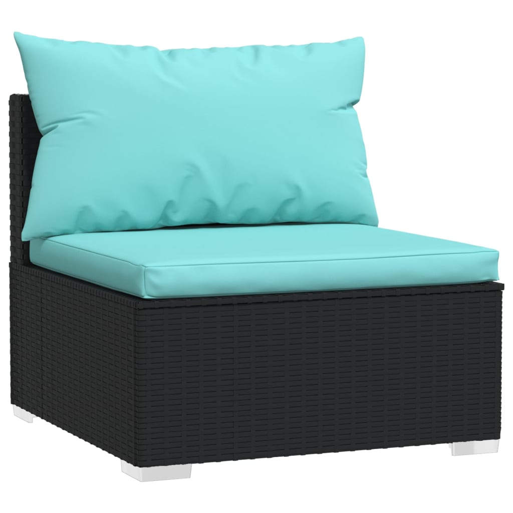 8 Pcs conjunto lounge de jardim c/ almofadões vime PE preto