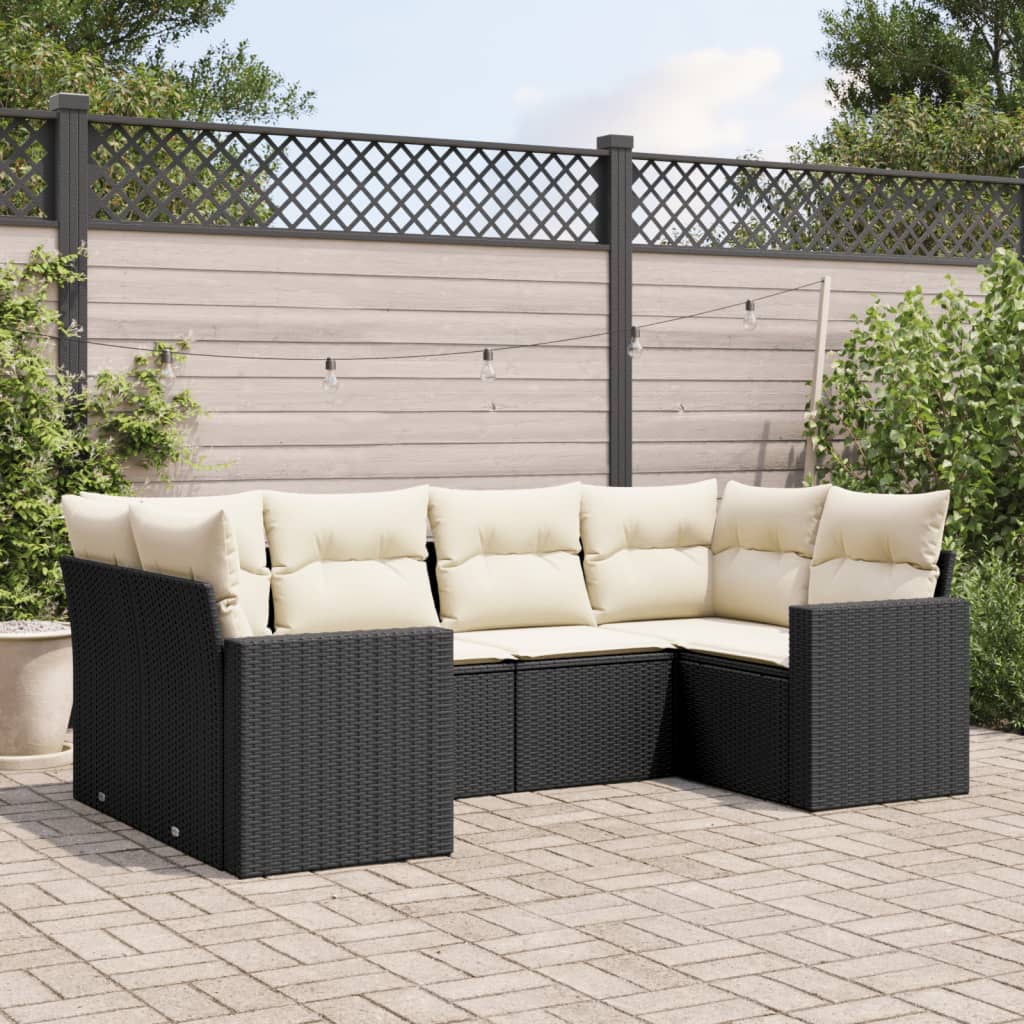 6 Pcs conjunto sofás de jardim c/ almofadões vime PE preto