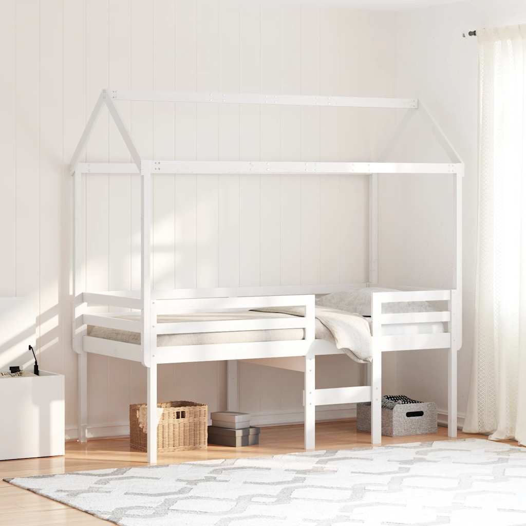 Cama alta com telhado 90x200 cm pinho maciço branco