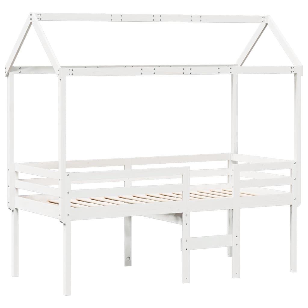 Cama alta com telhado 90x200 cm pinho maciço branco