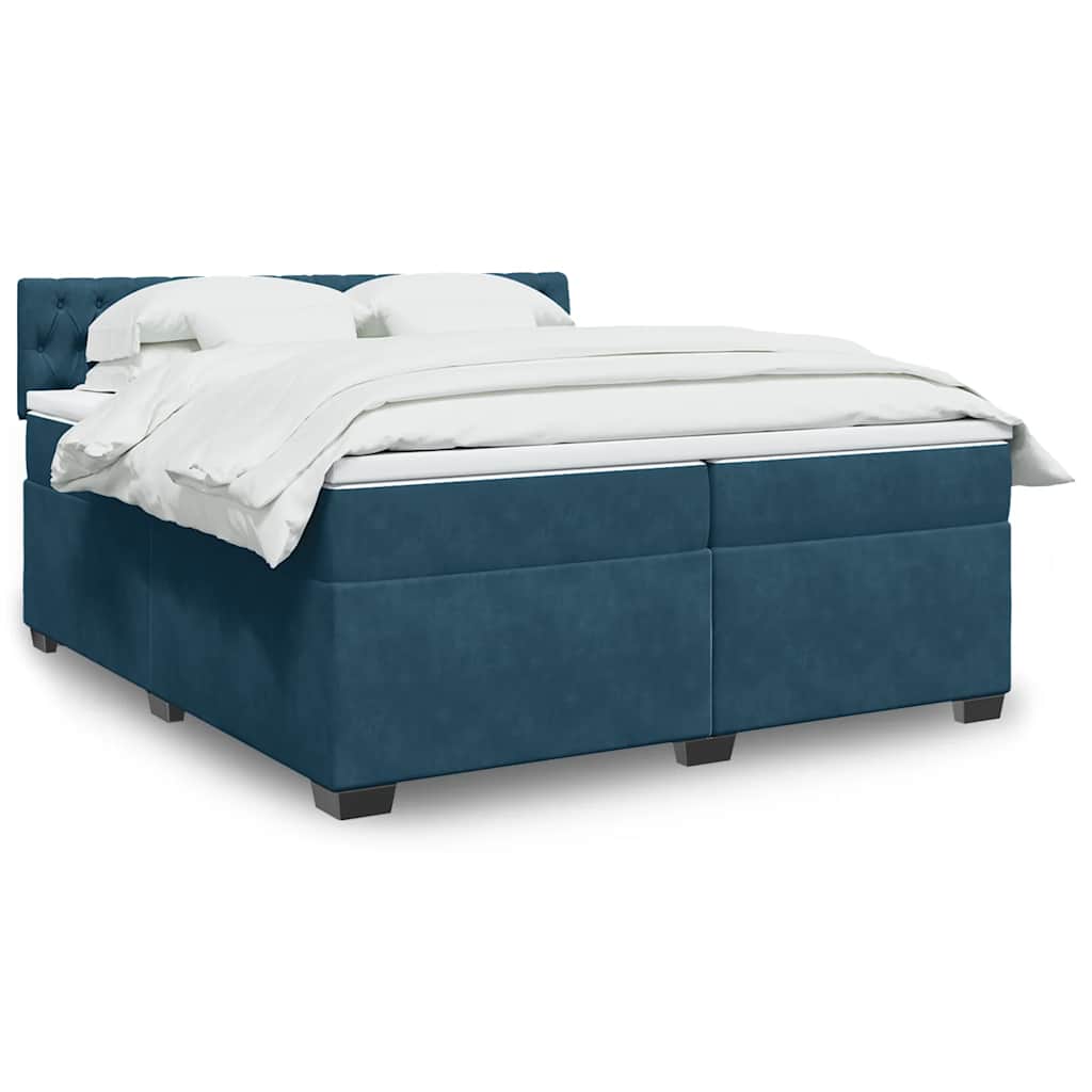 Cama com molas/colchão 200x200 cm veludo azul