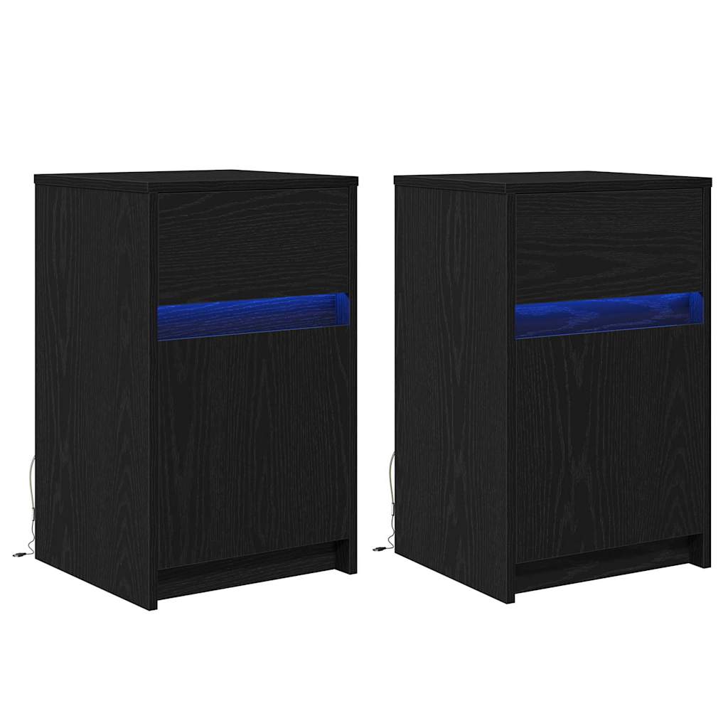 Criado-mudo LED 2 unid. carvalho preto 38 x 34 x 61 cm