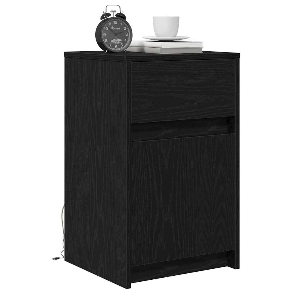 Criado-mudo LED 2 unid. carvalho preto 38 x 34 x 61 cm