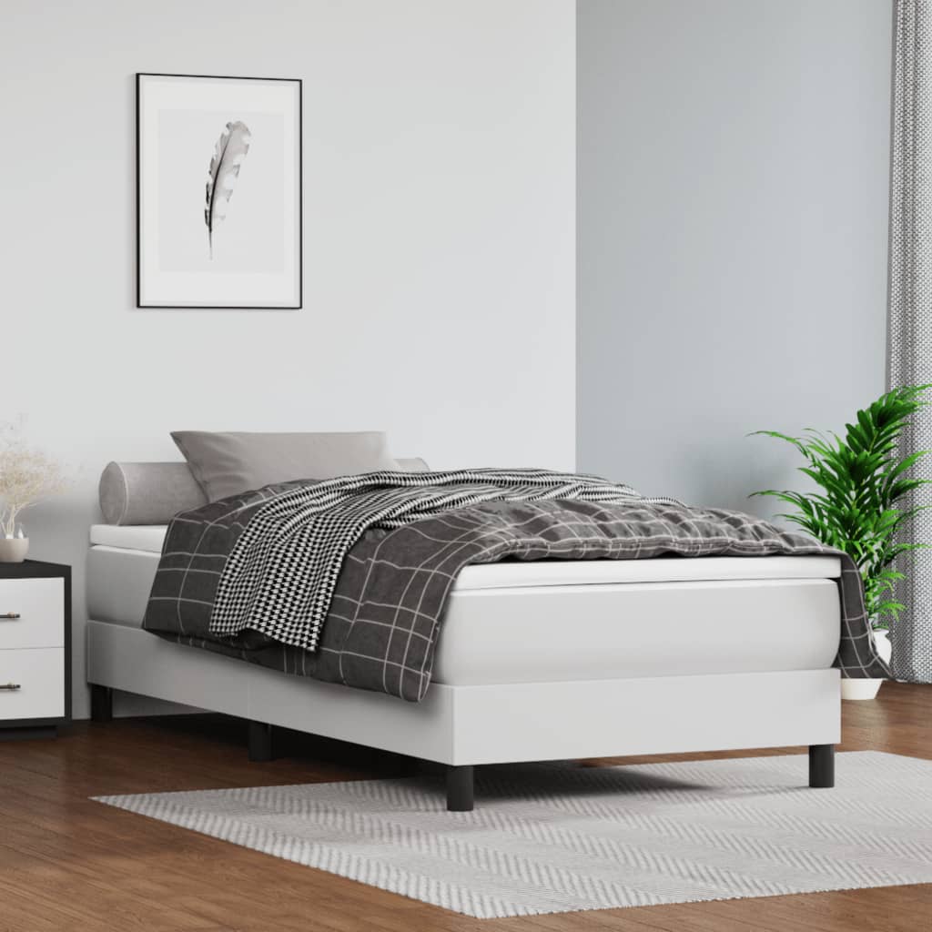 Estrutura de cama com molas 100x200 cm couro artificial branco