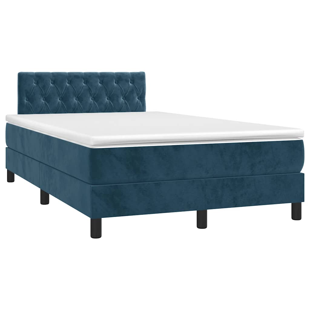 Cama boxspring com colchão 120x200 cm veludo azul-escuro