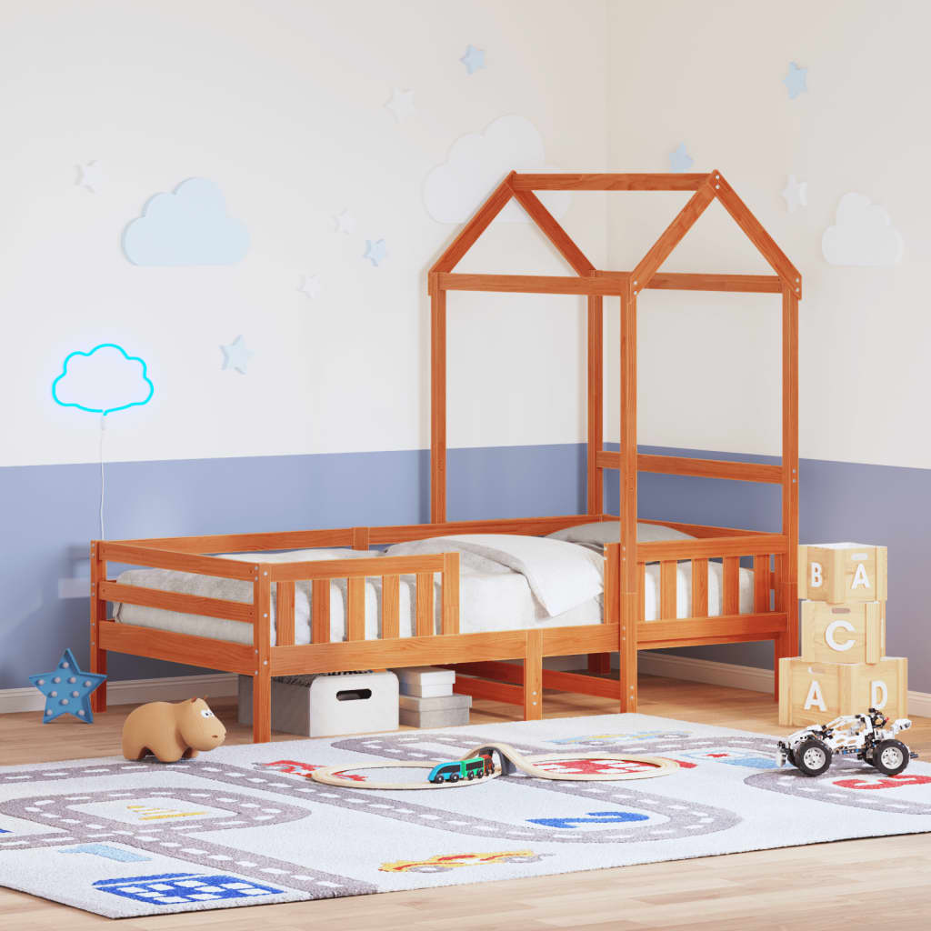 Estrutura de cama c/ telhado 90x200cm pinho maciço castanho-mel