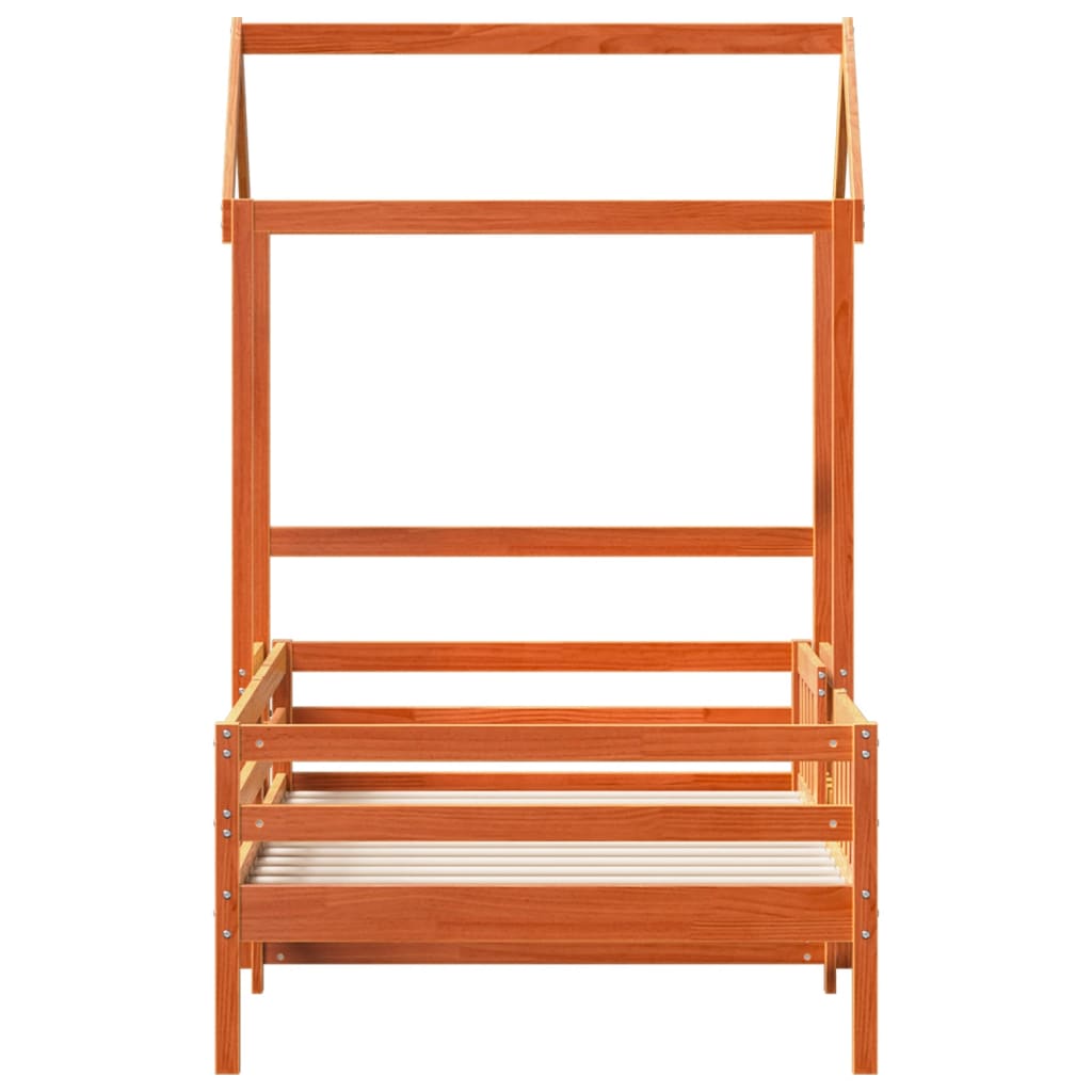 Estrutura de cama c/ telhado 90x200cm pinho maciço castanho-mel