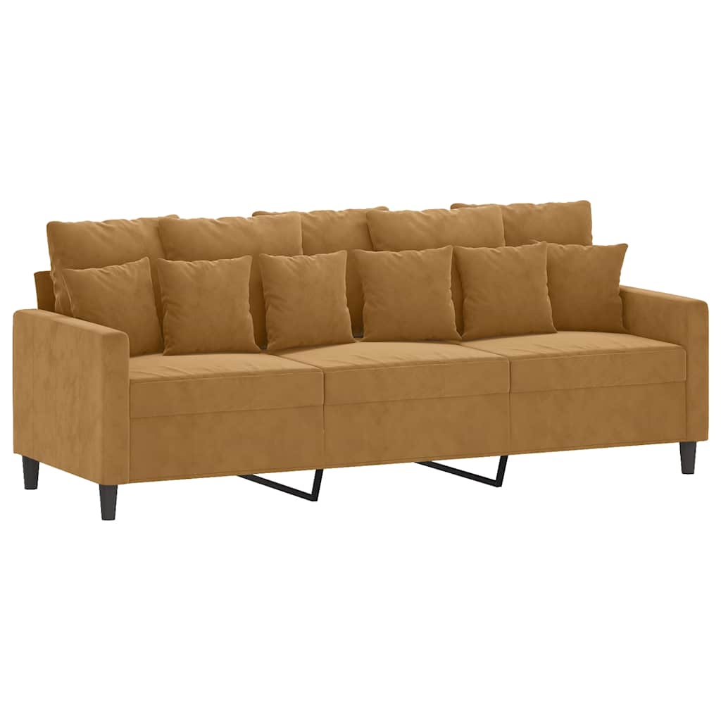3 Pcs conjunto de sofás com almofadões veludo castanho