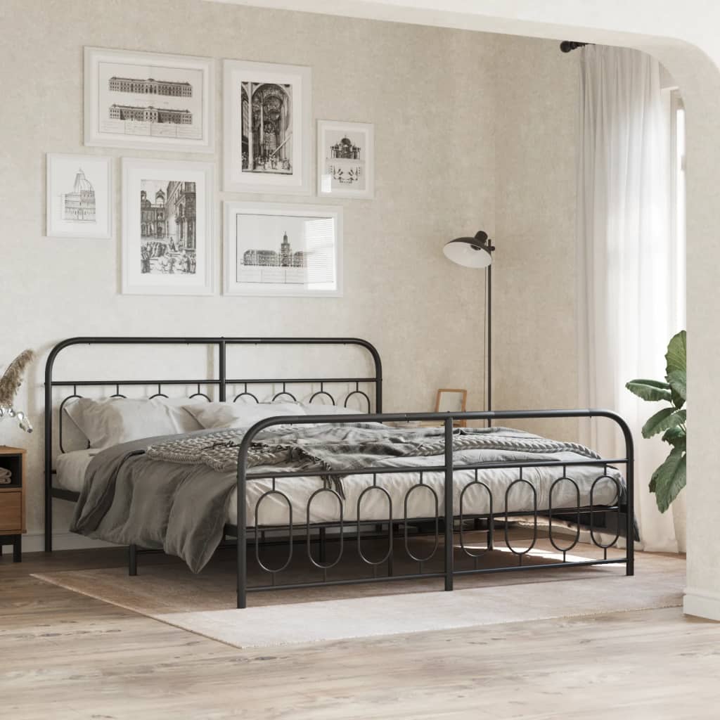 Estrutura de cama com cabeceira e pés 183x213 cm metal preto