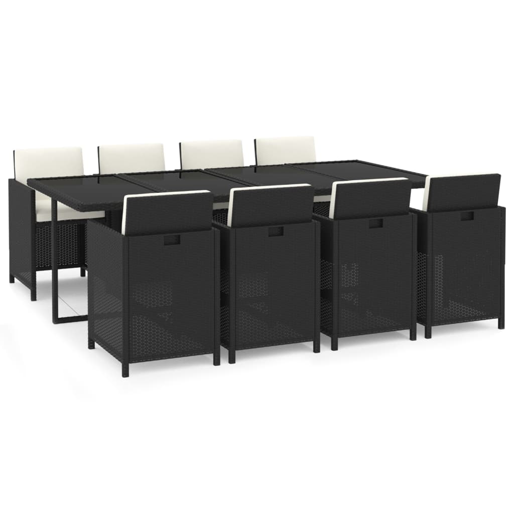 9 Pcs conjunto de jantar p/ jardim c/ almofadões vime PE preto