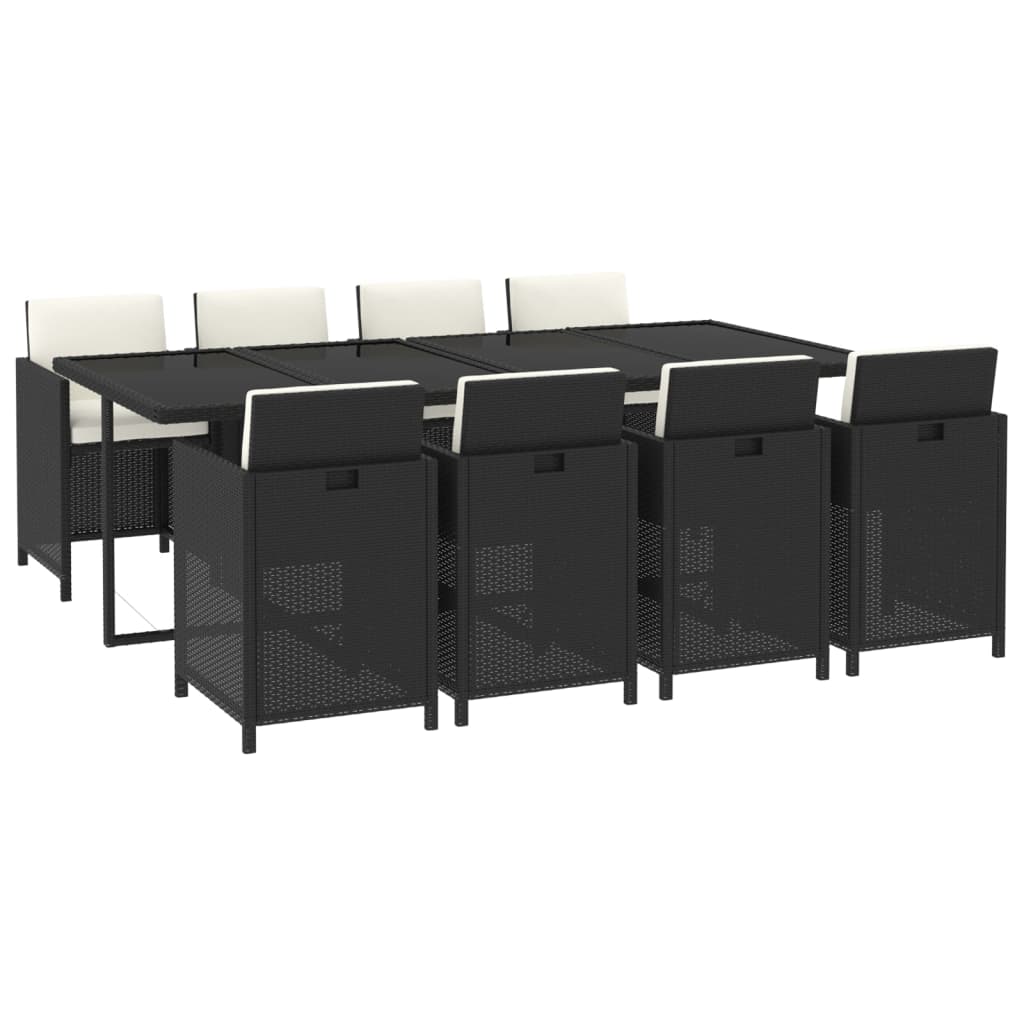 9 Pcs conjunto de jantar p/ jardim c/ almofadões vime PE preto