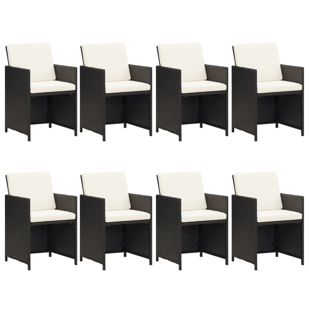 9 Pcs conjunto de jantar p/ jardim c/ almofadões vime PE preto