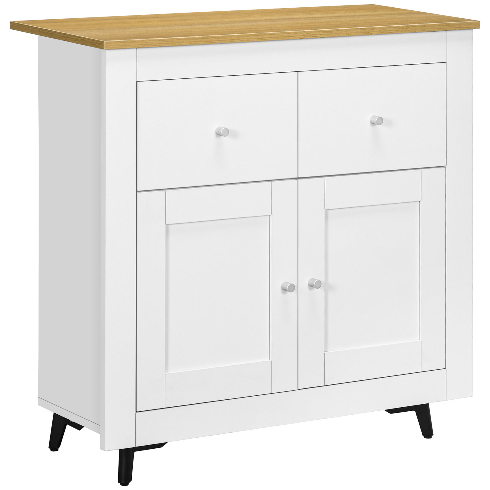 Aparador de cozinha móvel auxiliar de sala de estar moderno com portas dupla e 2 gavetas 78x35x80 cm branco e madeira