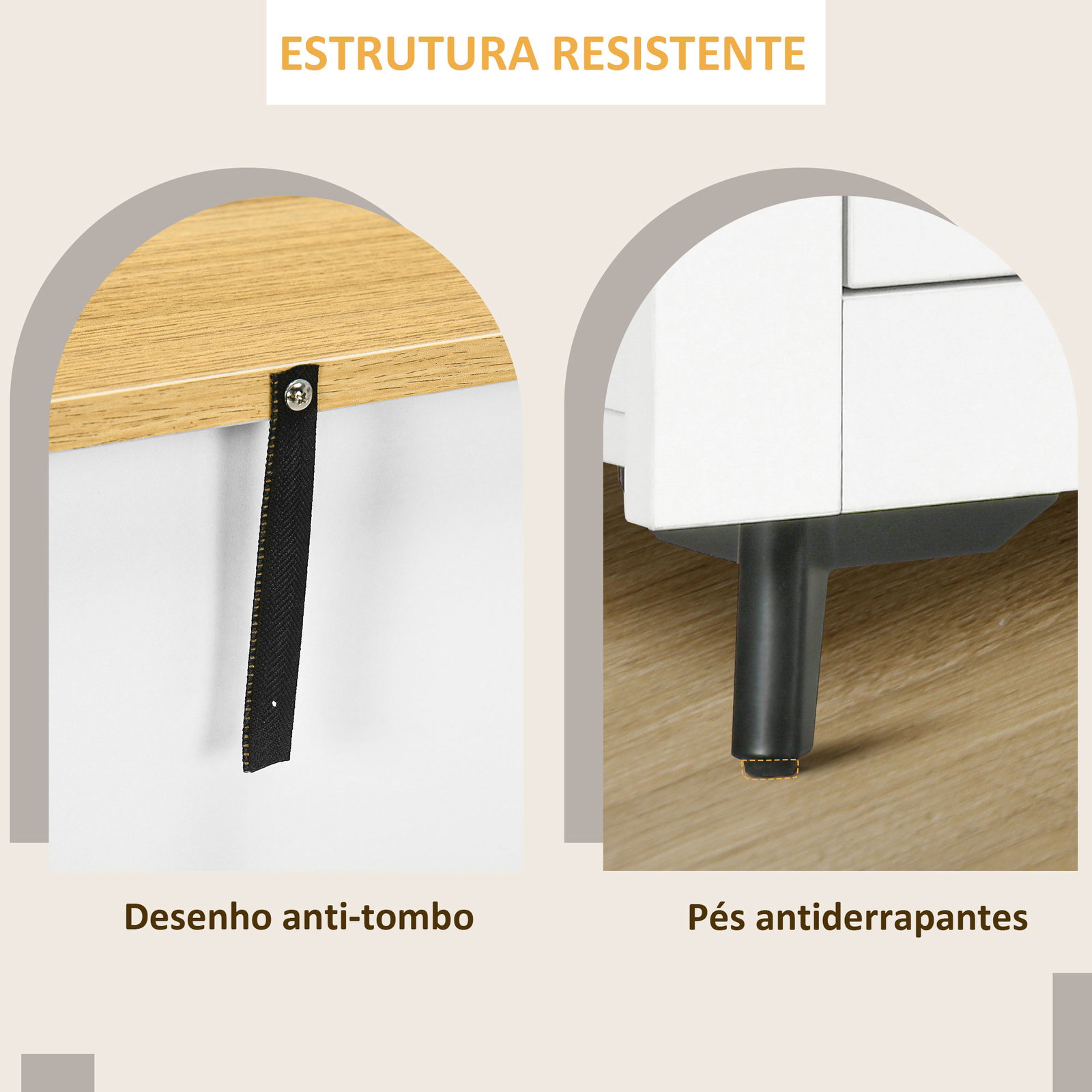 Aparador de cozinha móvel auxiliar de sala de estar moderno com portas dupla e 2 gavetas 78x35x80 cm branco e madeira