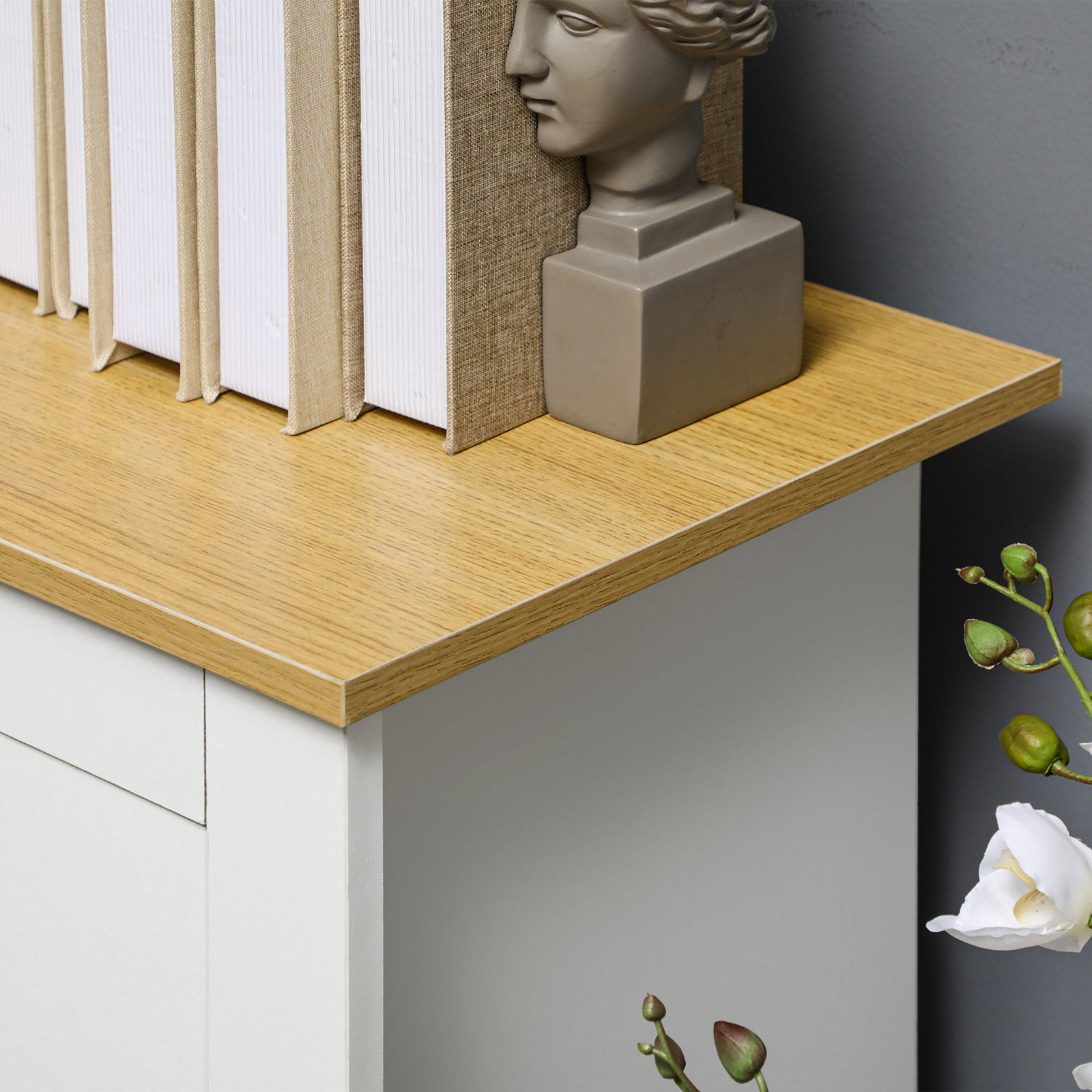 Aparador de cozinha móvel auxiliar de sala de estar moderno com portas dupla e 2 gavetas 78x35x80 cm branco e madeira