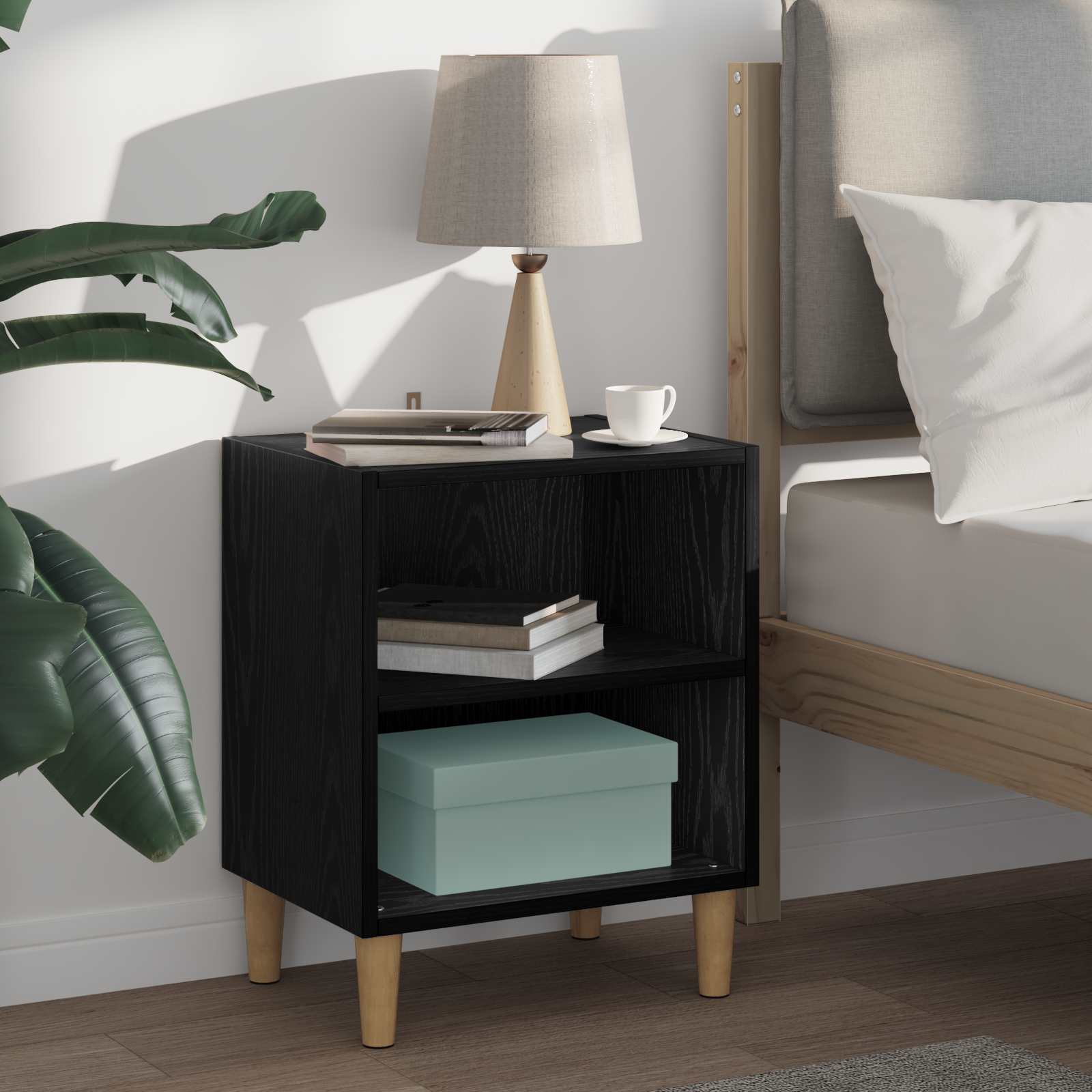 Armário de cama carvalho preto 40 x 30 x 50 cm