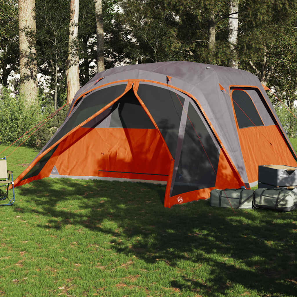 Tenda familiar c/ avançado 6 pessoas impermeável cinza/laranja