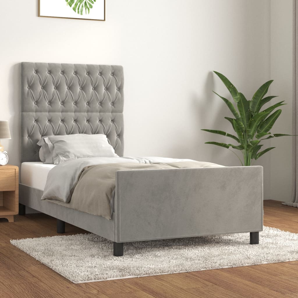 Estrutura de cama sem colchão 90x200 cm veludo cinzento-claro