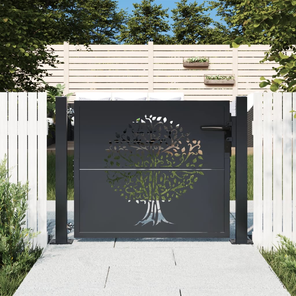 Portão de jardim 100x75 cm aço design árvore antracite