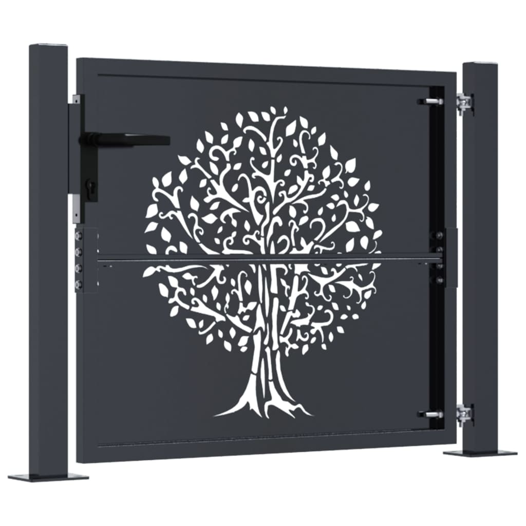 Portão de jardim 100x75 cm aço design árvore antracite