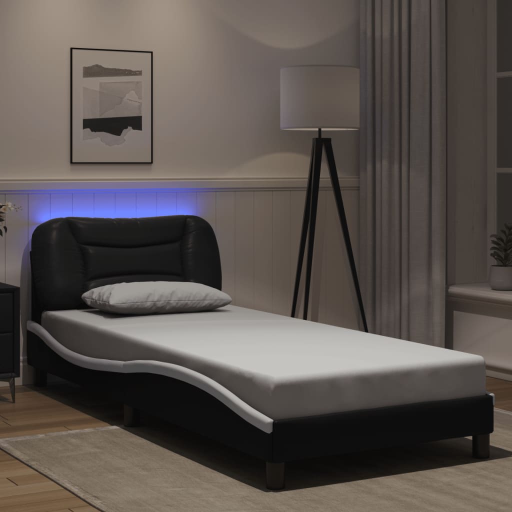 Estrutura de cama com LED sem colchão hvar 90x190 cm preto/branco