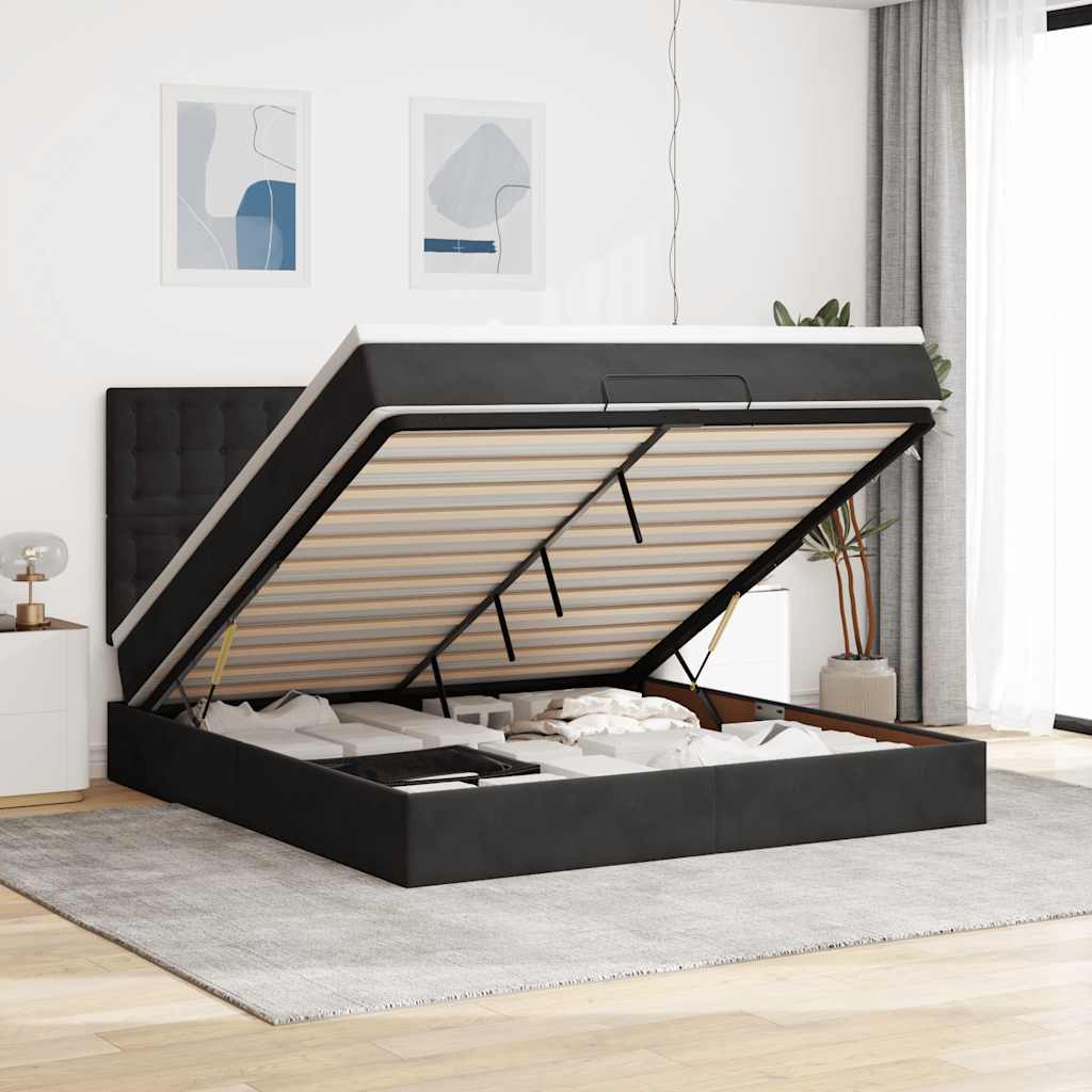 Estrutura de cama otomana com colchões 180x200cm veludo preto