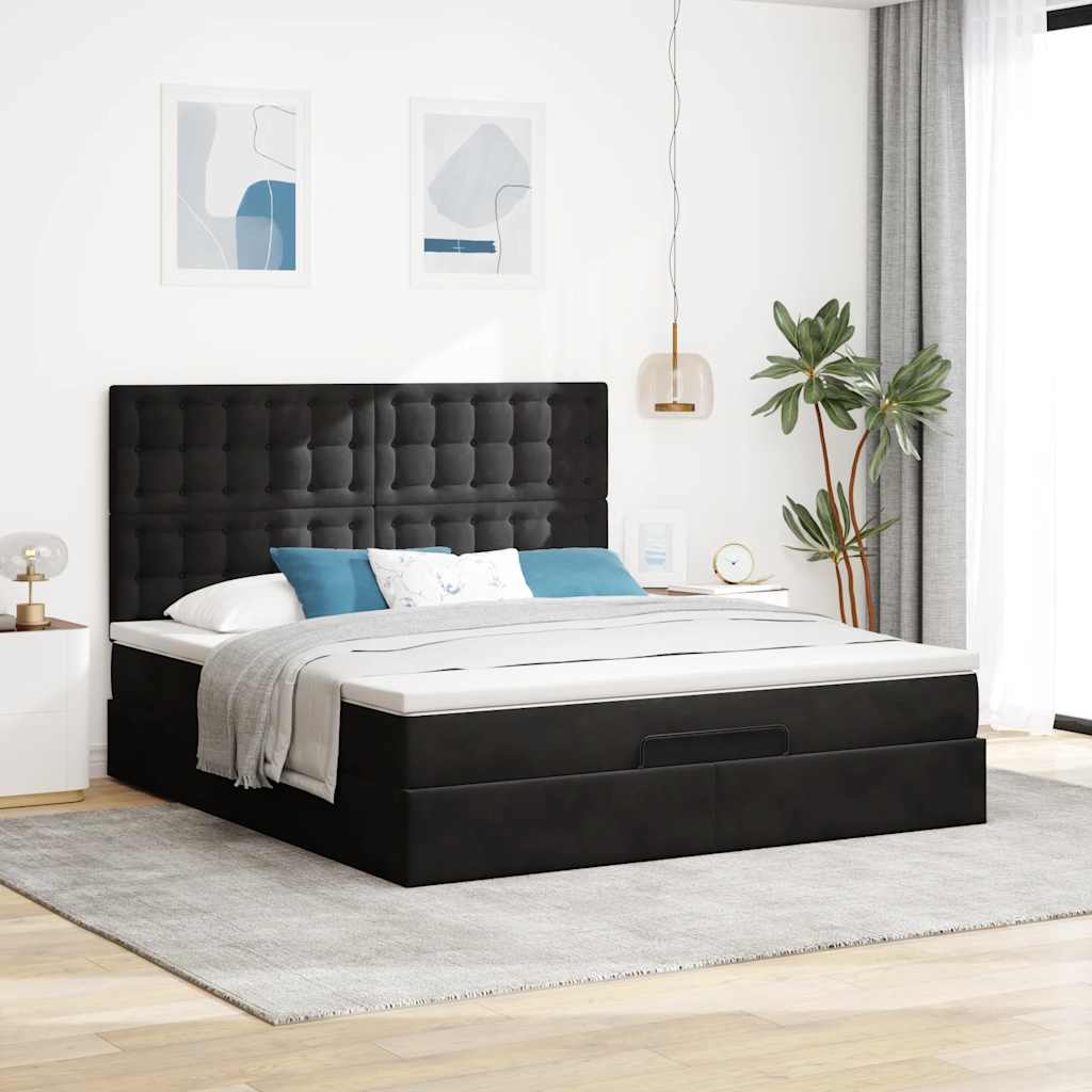 Estrutura de cama otomana com colchões 180x200cm veludo preto