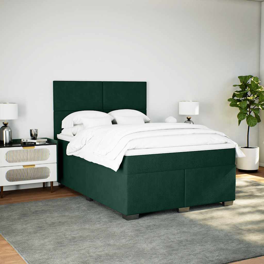 Cama com molas/colchão 160x200 cm veludo verde-escuro