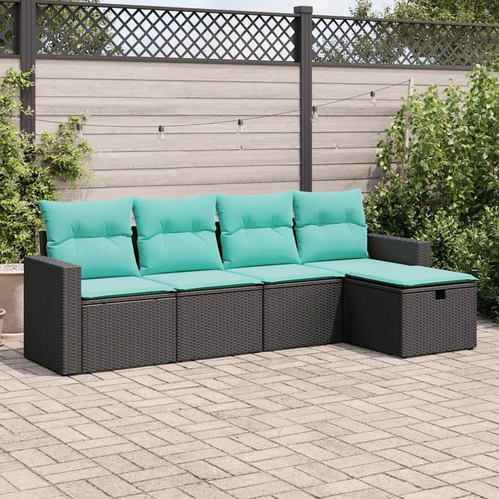 5 Pcs conjunto sofás de jardim com almofadões vime PE preto