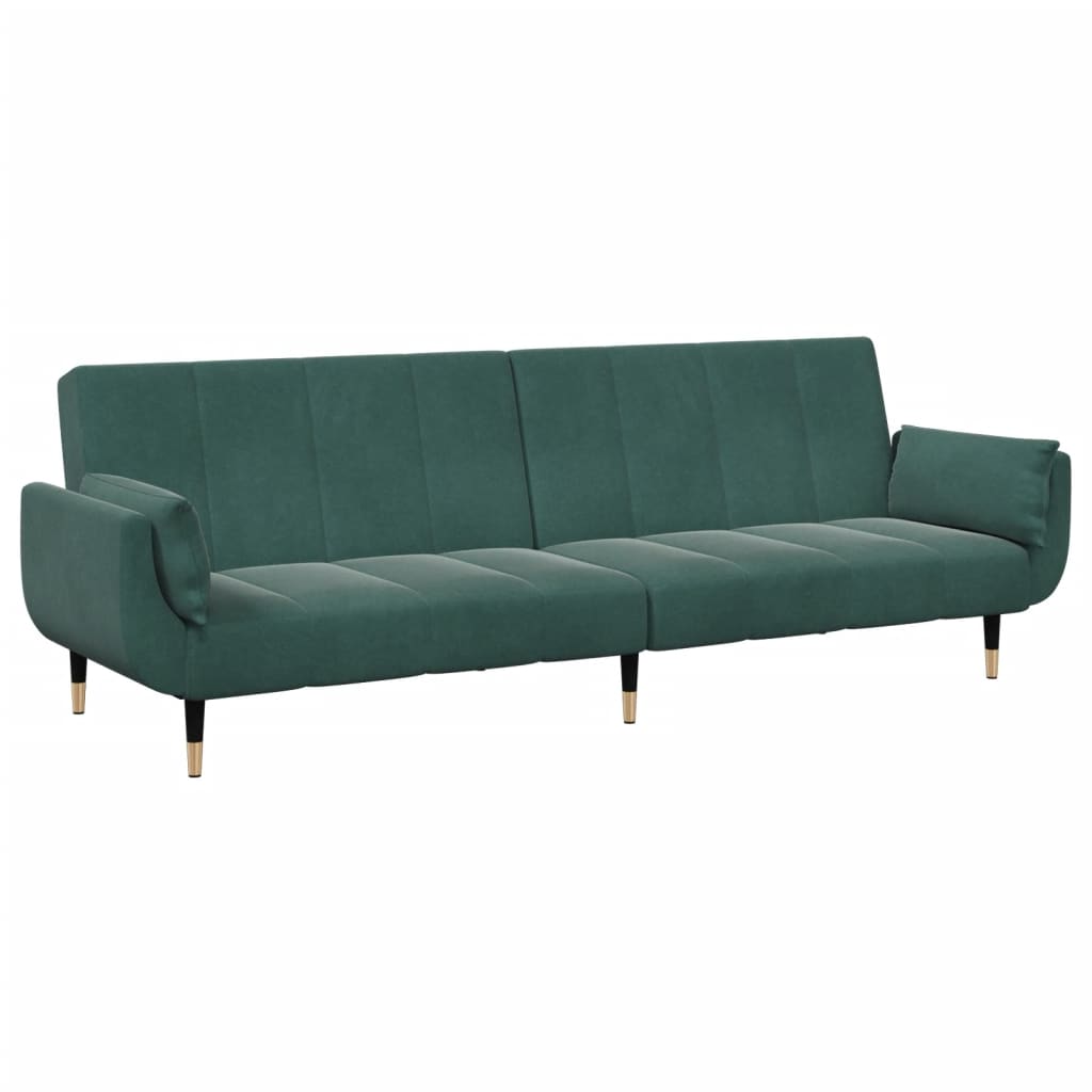 Sofá-cama 2 lugares c/ apoio de pés veludo verde-escuro
