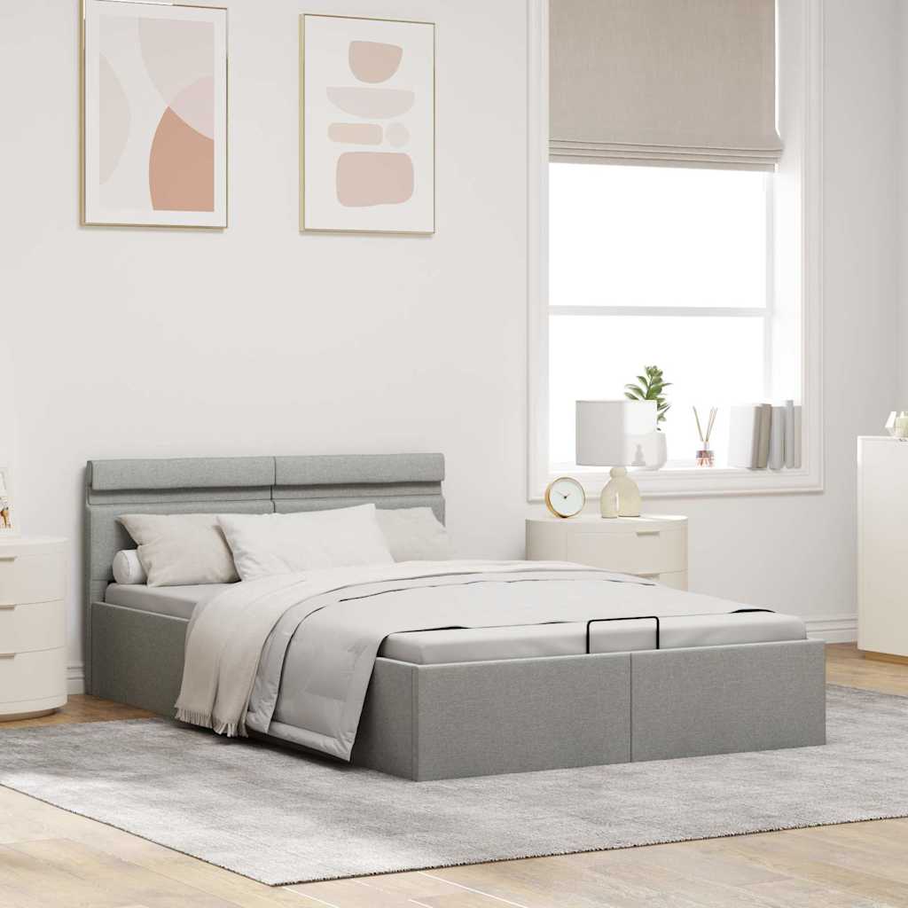 Cama hidráulica c/ arrumação LED 120x200 cm tecido cinza-claro