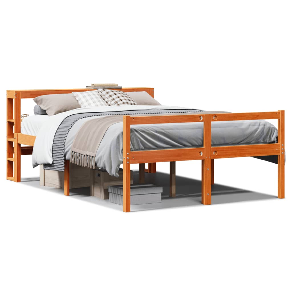Estrutura cama c/ cabeceira 150x200cm pinho maciço castanho-mel