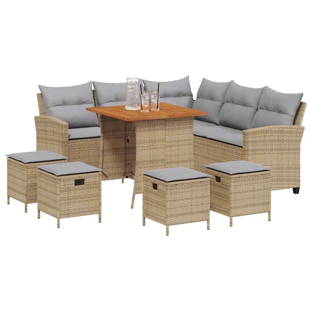 6 Pcs conjunto sofás de jardim com almofadões em l vime PE bege