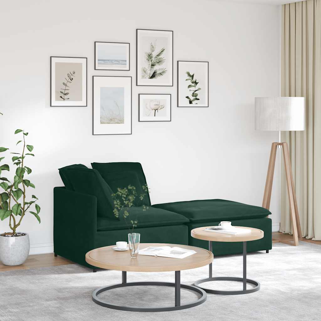 Sofá modular com pufes e almofadas veludo verde-escuro