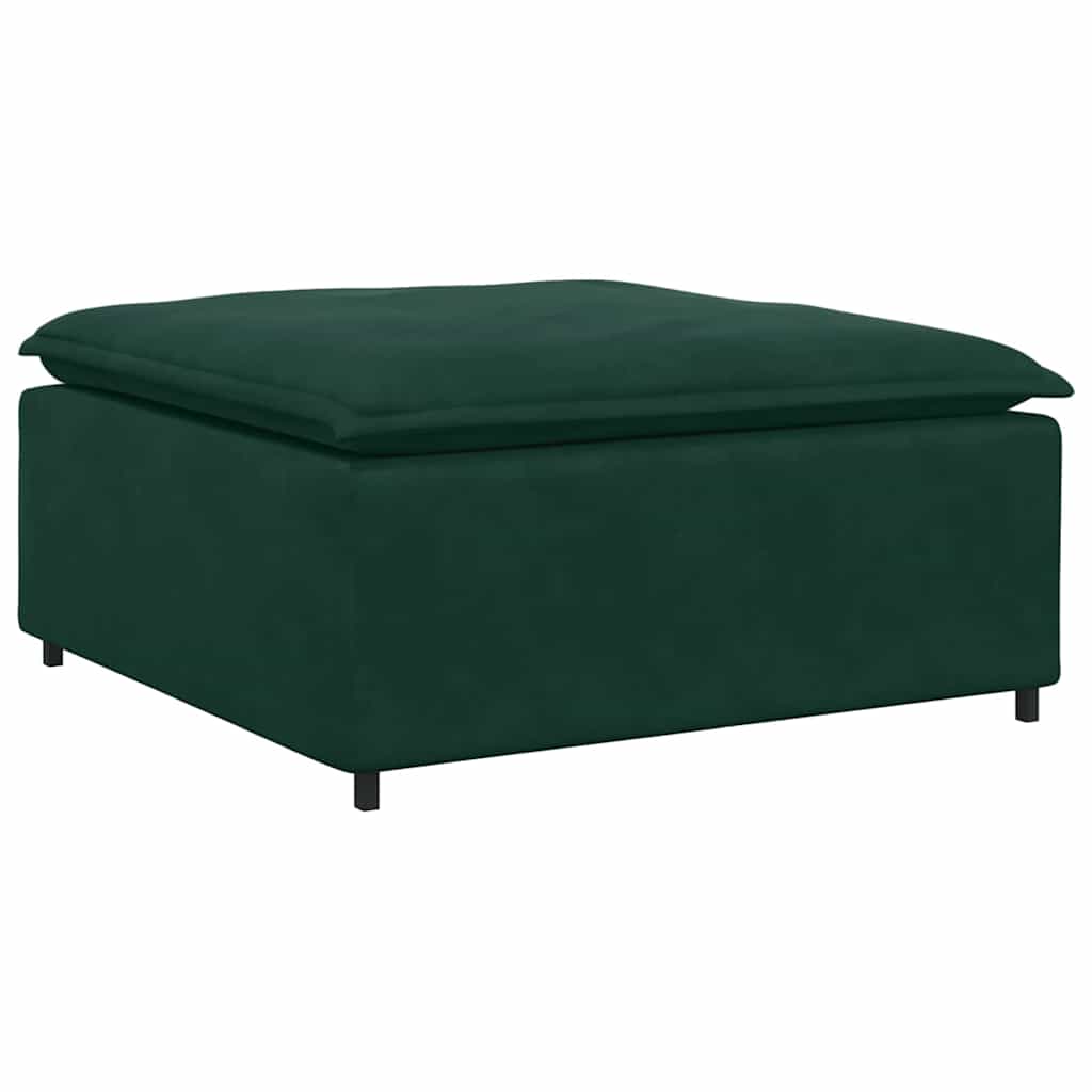 Sofá modular com pufes e almofadas veludo verde-escuro