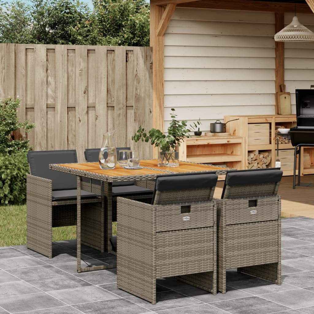 5 Pcs conjunto de jantar p/ jardim c/ almofadões vime PE cinza