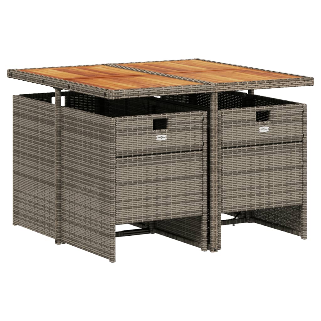 5 Pcs conjunto de jantar p/ jardim c/ almofadões vime PE cinza