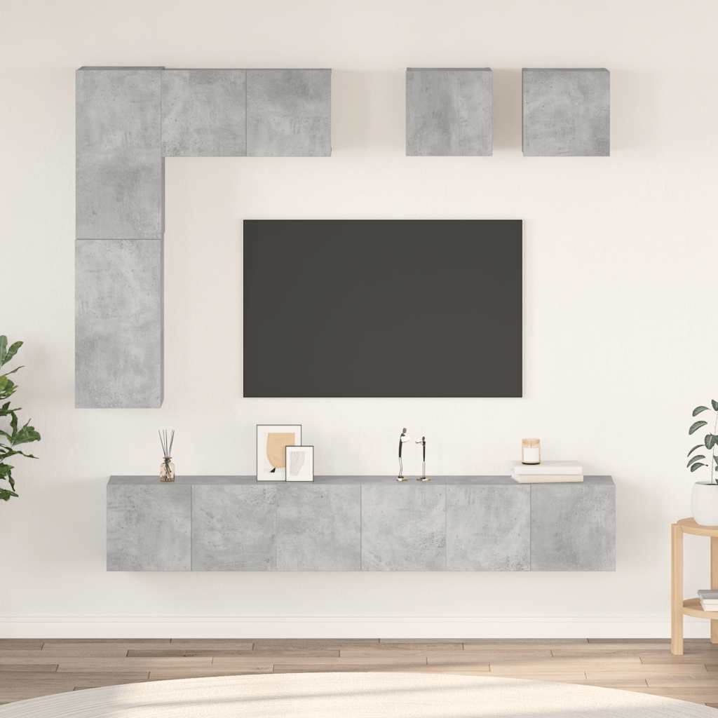 8 Pcs conjunto de móveis de TV derivados madeira cinza cimento