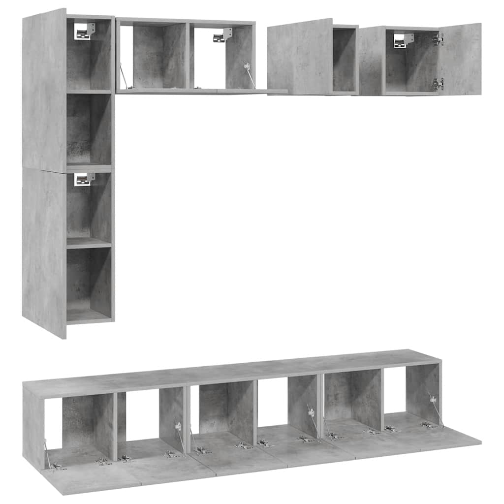 8 Pcs conjunto de móveis de TV derivados madeira cinza cimento