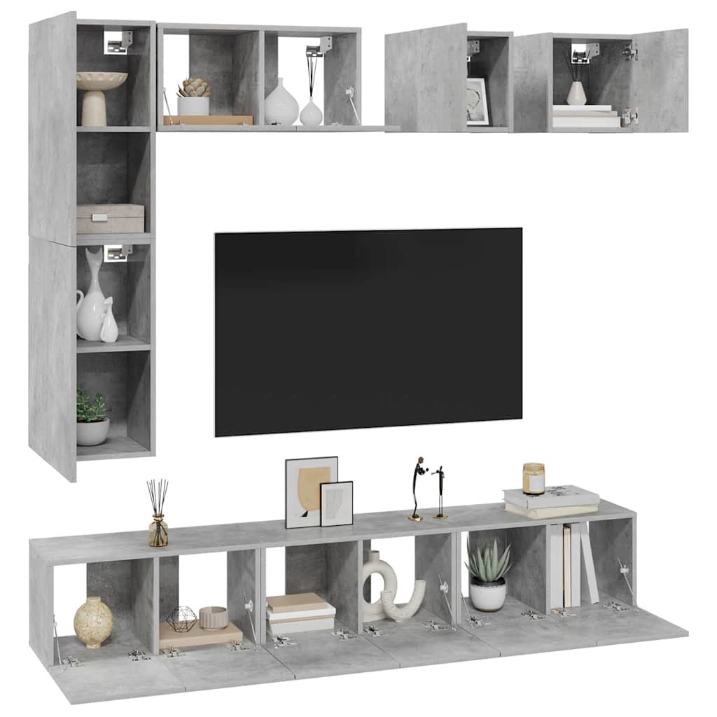 8 Pcs conjunto de móveis de TV derivados madeira cinza cimento