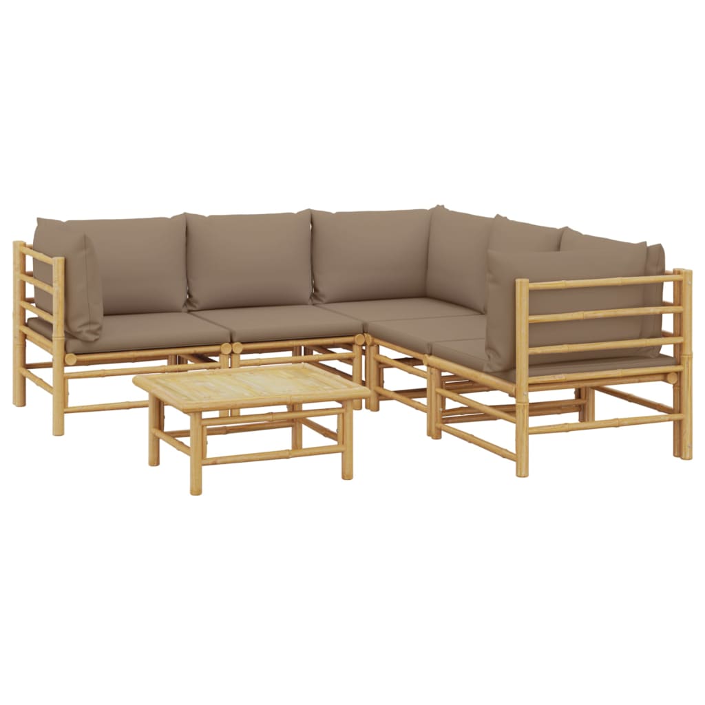 6 Pcs conj. lounge jardim bambu almofadões cinzento-acastanhado