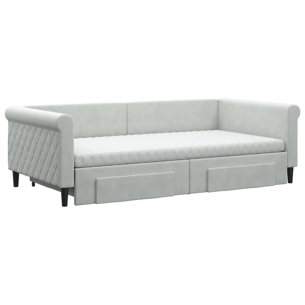 Sofá-cama c/ gavetão e gavetas 100x200 cm veludo cinzento-claro