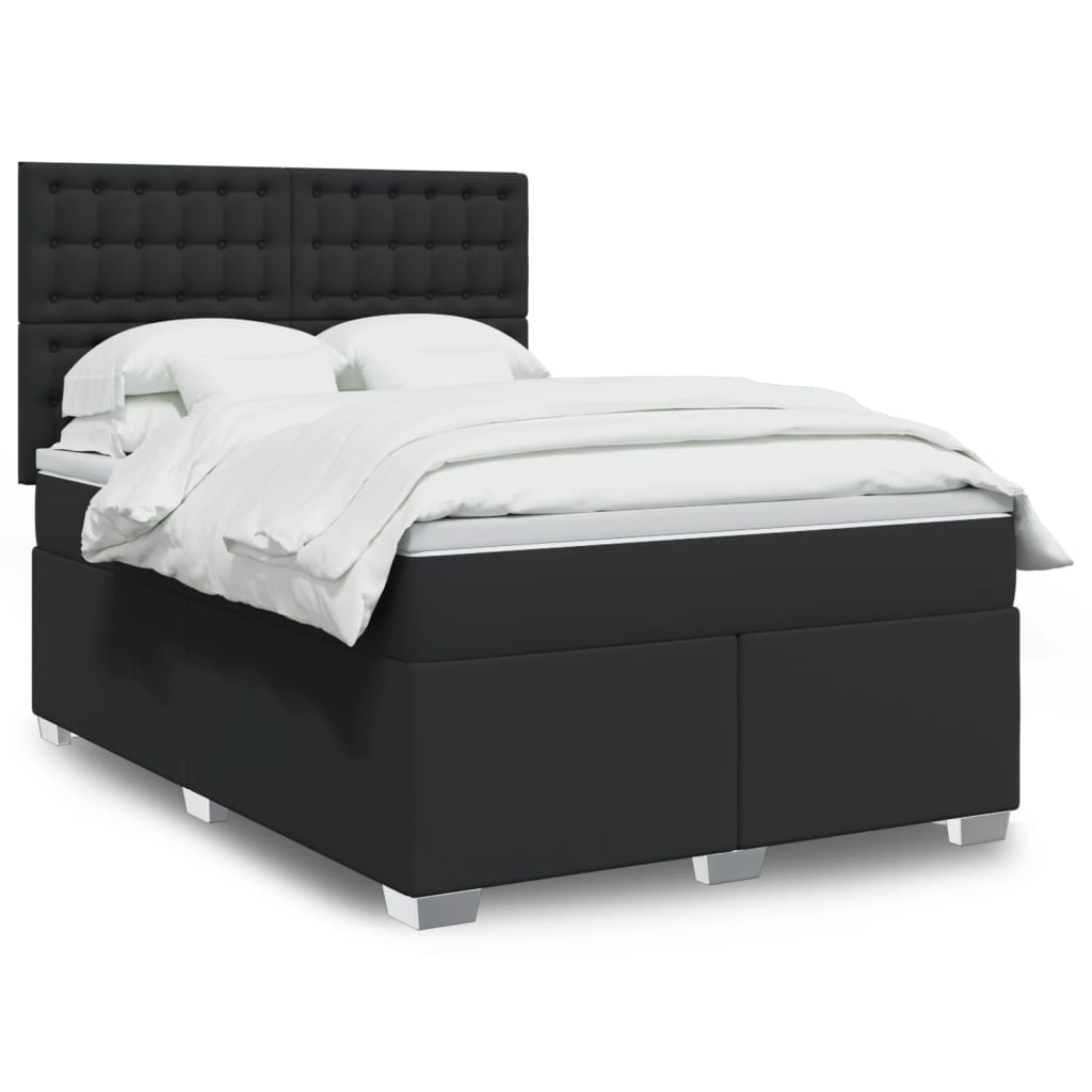 Cama com molas/colchão 140x190 cm couro artificial preto