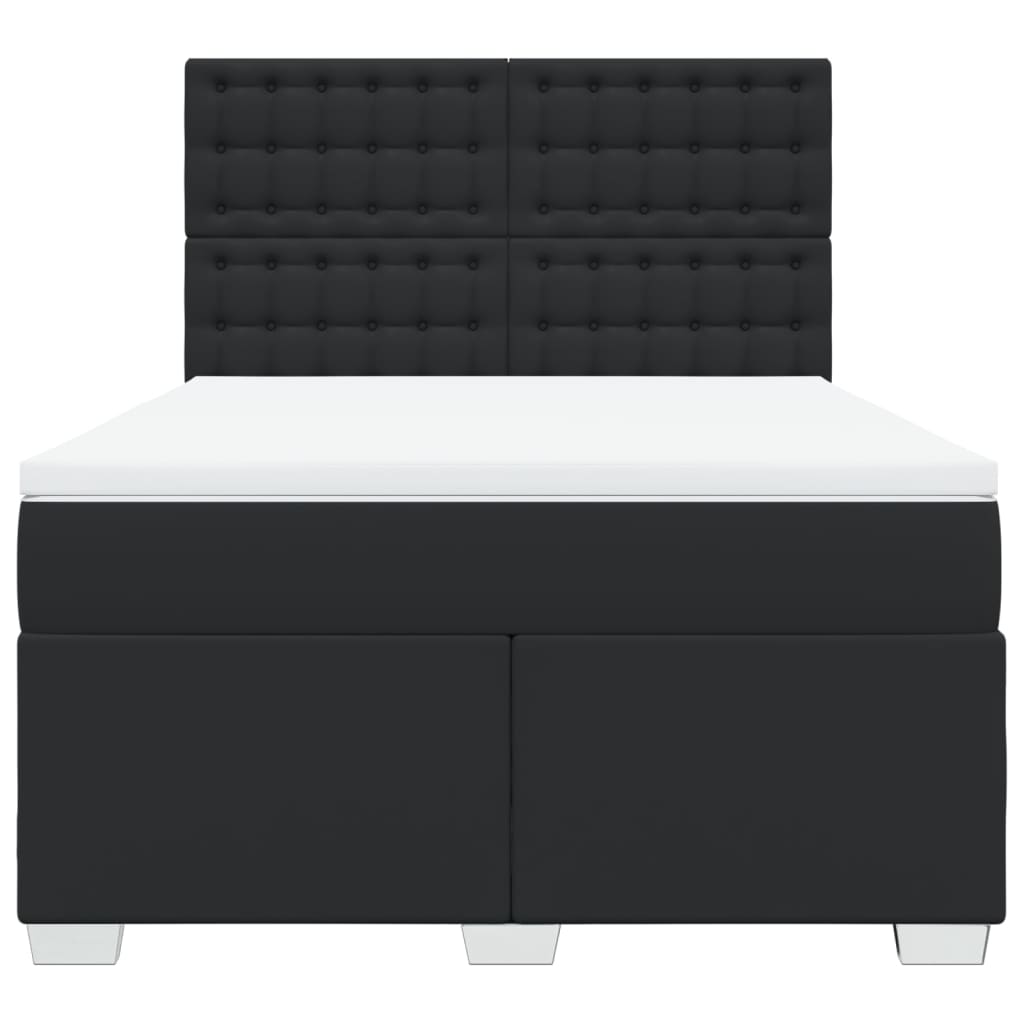 Cama com molas/colchão 140x190 cm couro artificial preto