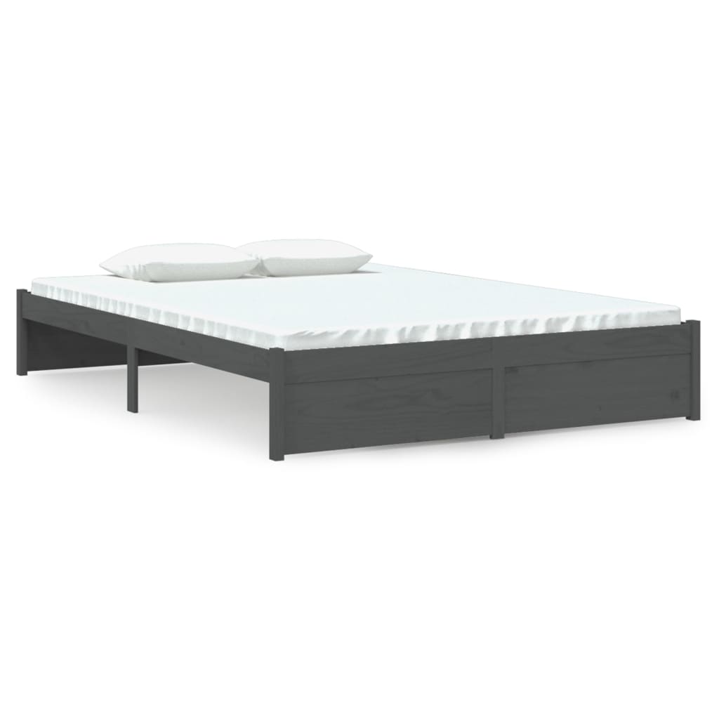 Estrutura de cama 140x200 cm madeira maciça cinzento