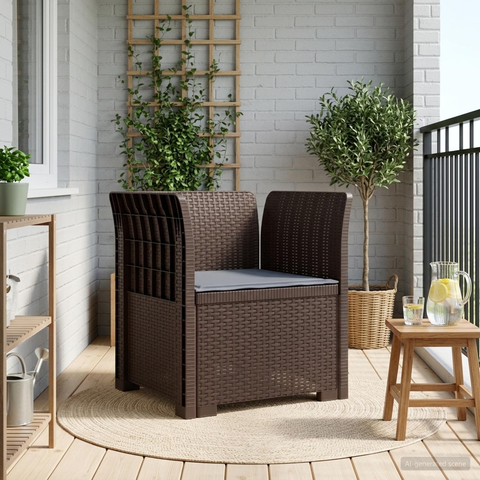 Poltrona 1 lugar com almofada look rattan PP castanho
