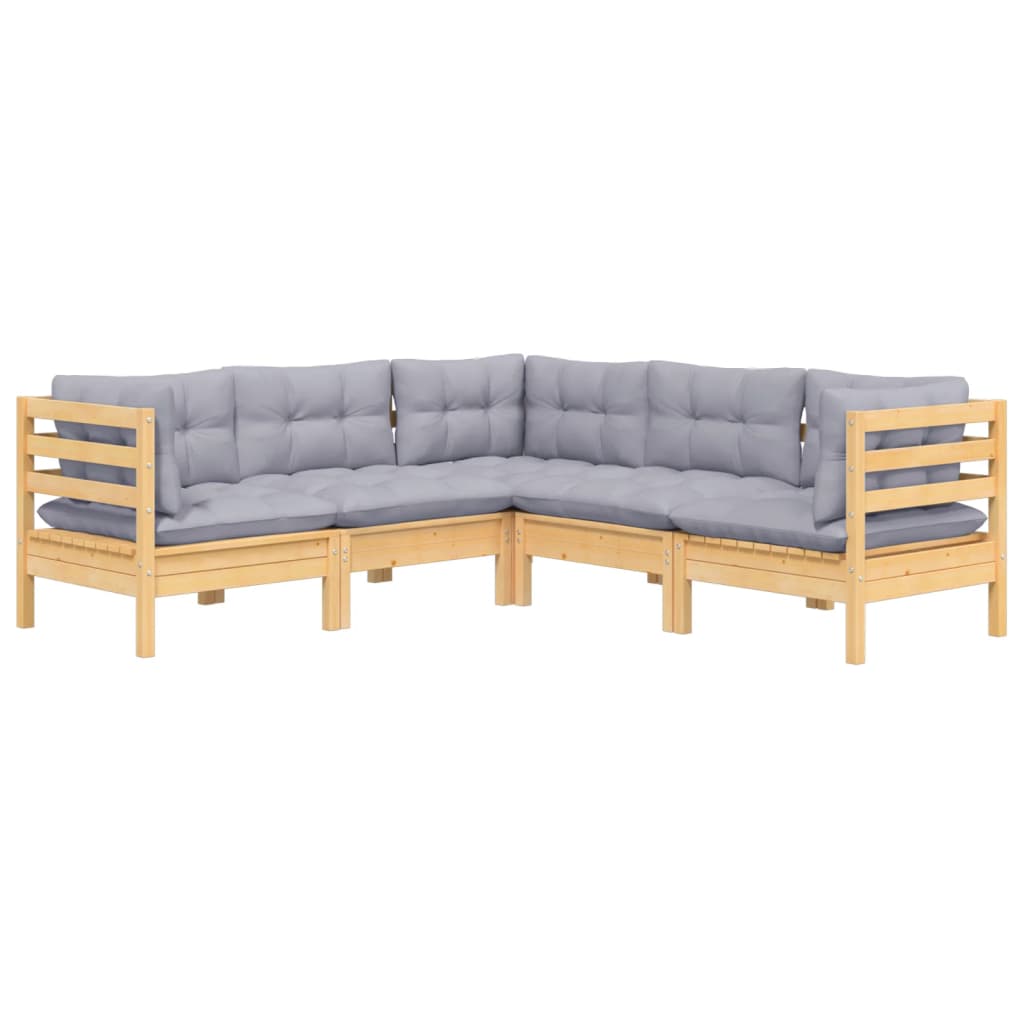 5 Pcs conjunto lounge de jardim + almofadões cinza pinho maciço