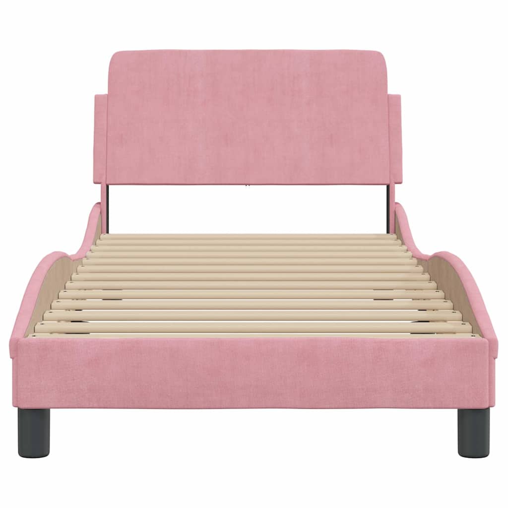 Estrutura de cama com cabeceira dover 90x190 cm veludo rosa