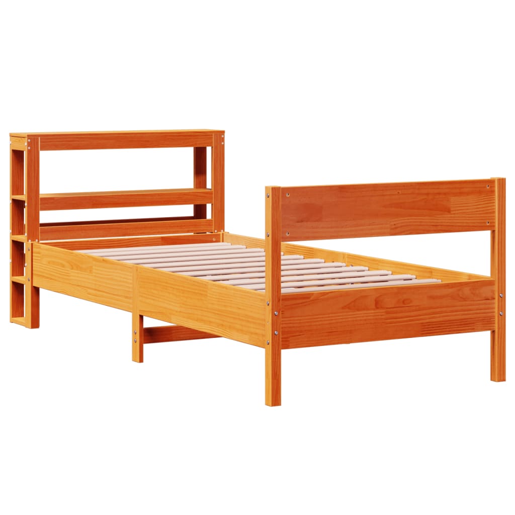 Cama sem colchão 75x190 cm madeira de pinho maciça castanho-mel